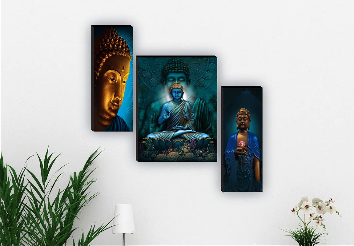 SAF paintings SAF-JM31045 Buddha Wall Painting with Frame for Home Decor (Set of 3, 12" x 18", Multicolor)
