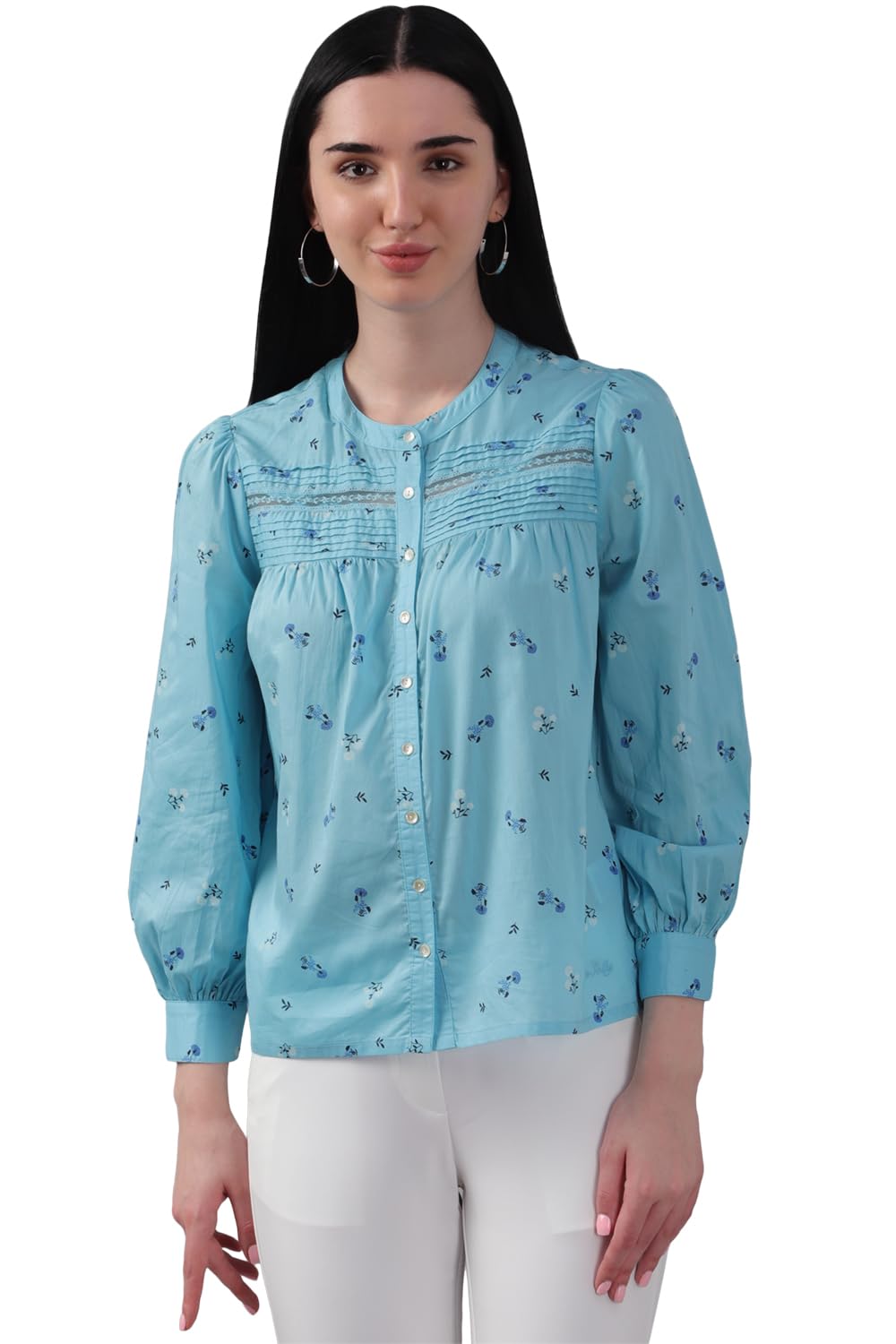 Allen Solly Women's Blue Printed 3/4 Sleeve Casual Shirt