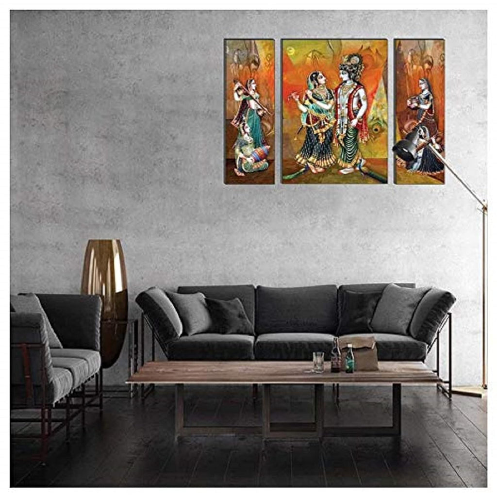 SAF paintings UV Textured Radha Krishna Set of 3 Print Framed Painting (Synthetic, 12 inch x 18 inch, Set of 3) SANFJMA56