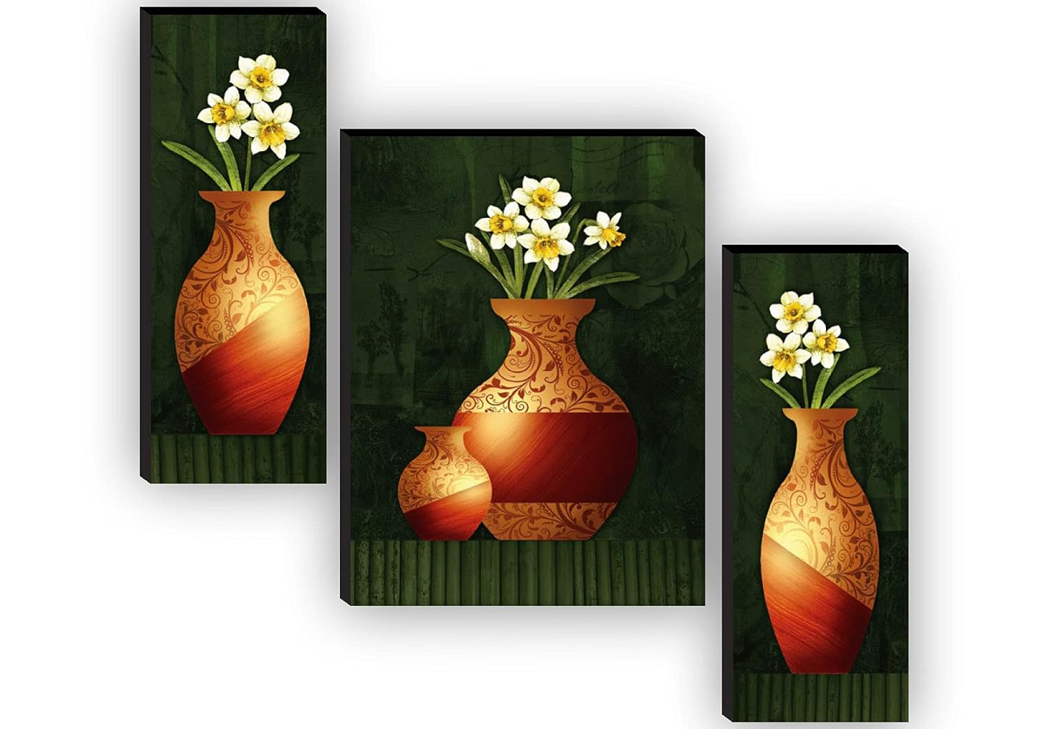 SAF paintings Set of 3 Flower Pot UV textured Paintings for living room with frame Painting 12 Inch X 18 Inch SAF-JMS66