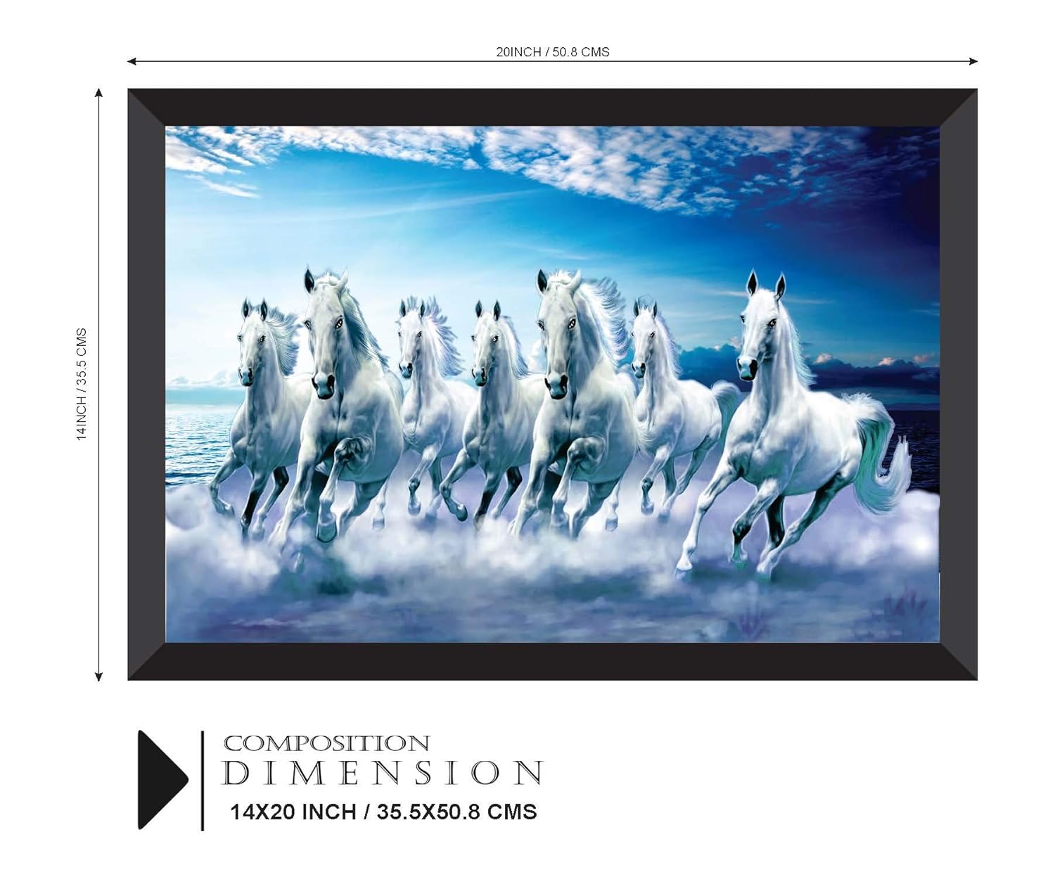 SAF 7 Horses River Large Framed UV Coated Digital Reprint 14 Inch X 20 Inch Painting (SANFH11) SANFH11(multicolor1)