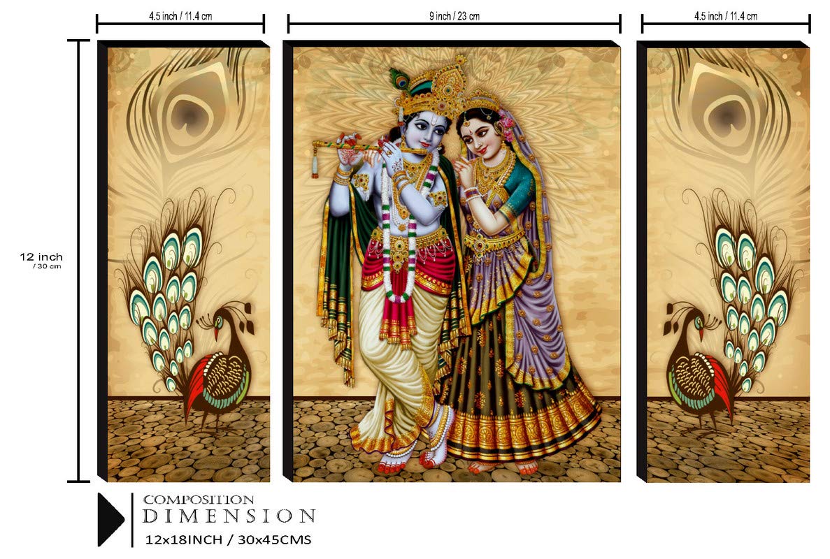 SAF paintings Set of 3 Radha Krishna Paintings for living room with frame Self Adeshive UV Textured MDF Framed Painting 12 Inch X 18 Inch SAF-JM7724