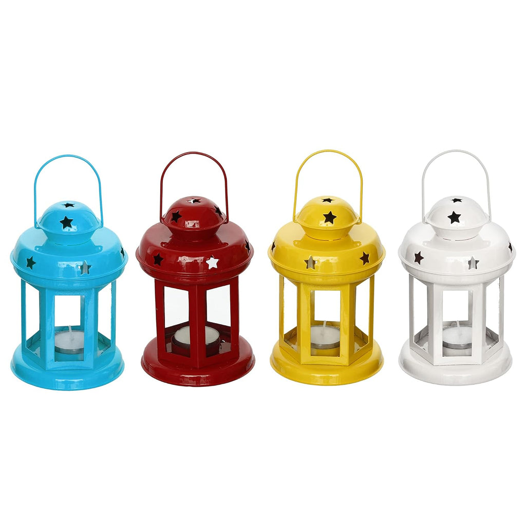 eCraftIndia Set of 4 Metal Wall Hanging Lantern Tea Light Candle Holders - Tea Light Holders- T Light Candle Holders- Diwali Gifts for Family Friends- Diwali Decoration Items for Home Decor
