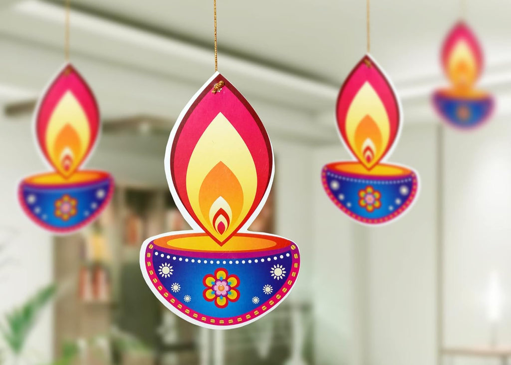 TOYXE Paper Hanging Deepak for Diwali Decoration Set of 10 Pcs