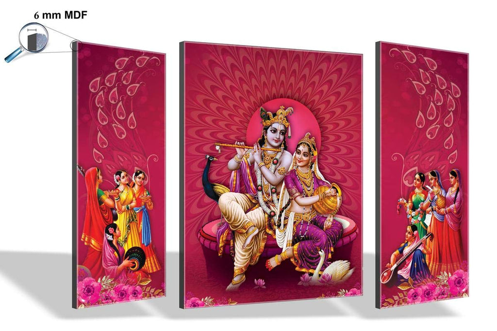 SAF paintings 6MM Radha Krishna Set of 3 Panel Digital Reprint 12 inch x 18 inch Painting (SAJM7737) SANFJM7737