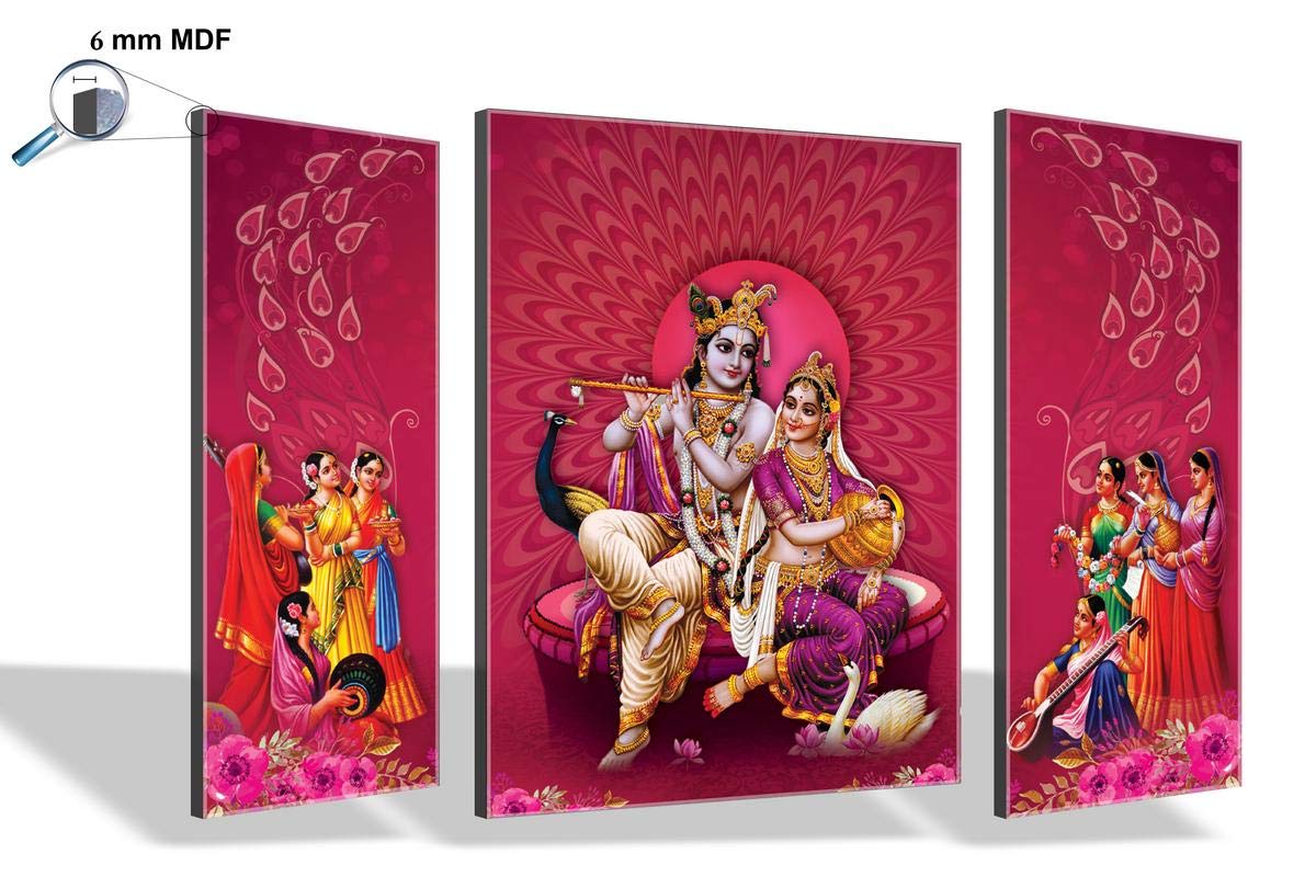 SAF paintings 6MM Radha Krishna Set of 3 Panel Digital Reprint 12 inch x 18 inch Painting (SAJM7737) SANFJM7737