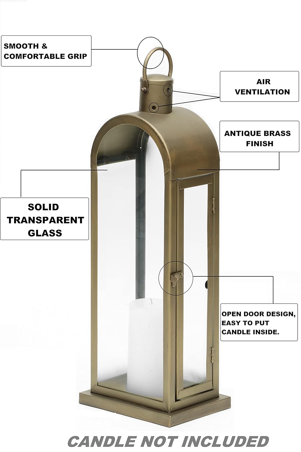 OPAXA LIVING - Antique Dome Metal Candle Lantern Handcrafted Premium Home Decor Lantern, Diwali Candle Holder (Large) (20x15x55 CM)