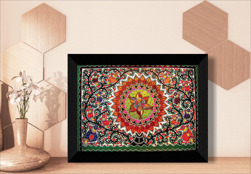 SAF paintings Madhubani Traditional Black frame painting for Wall Decoration,Home and Office OL-SANFK33420