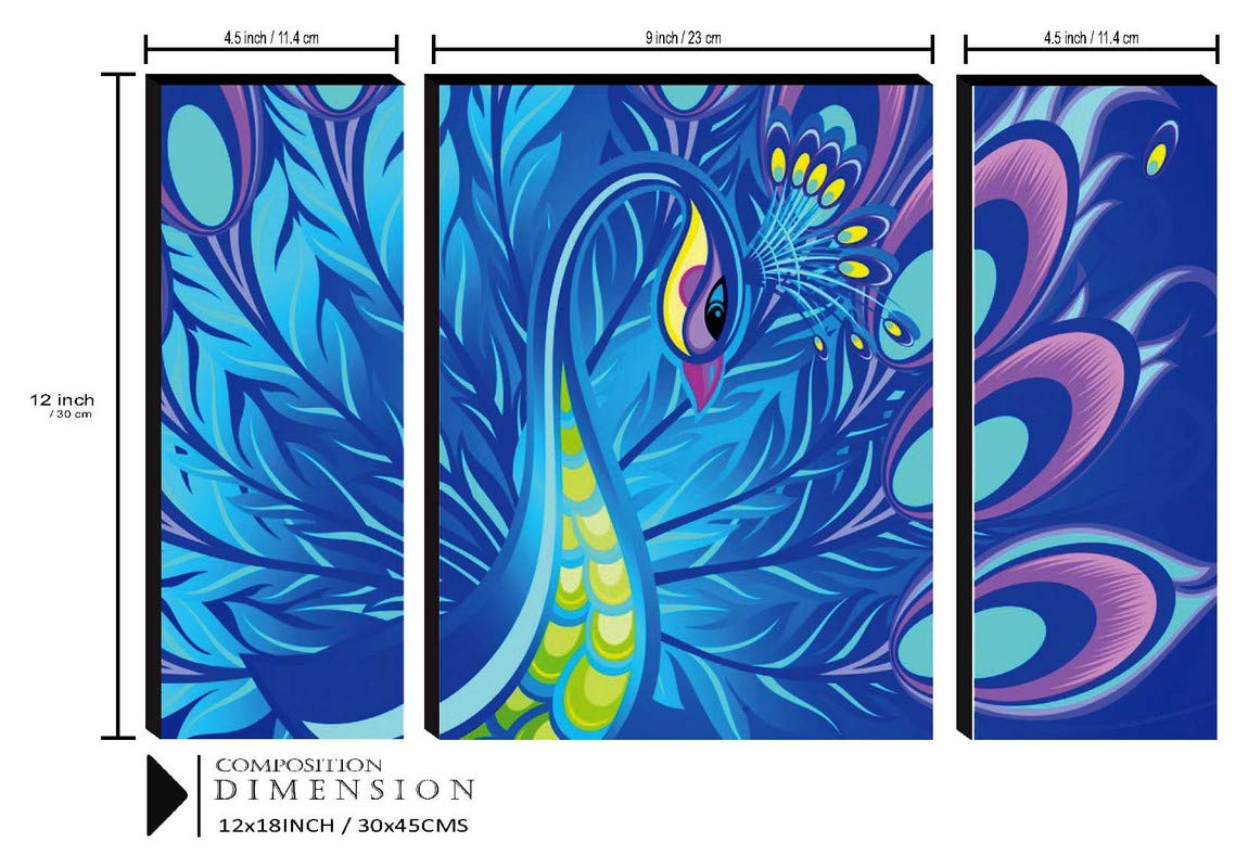 SAF paintings Set of 3 Peacock Modern Art UV Textured Paintings for living room with frame Painting 12 Inch X 18 Inch SAF-JM9129