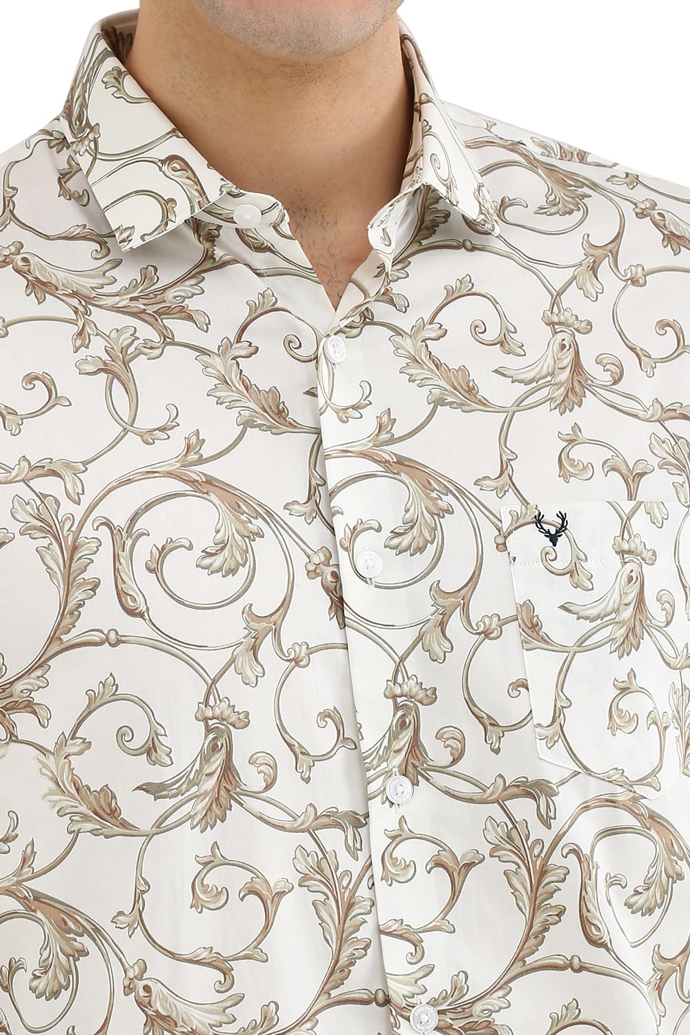 Allen Solly Men Cream Slim Fit Print Full Sleeves Casual Shirts