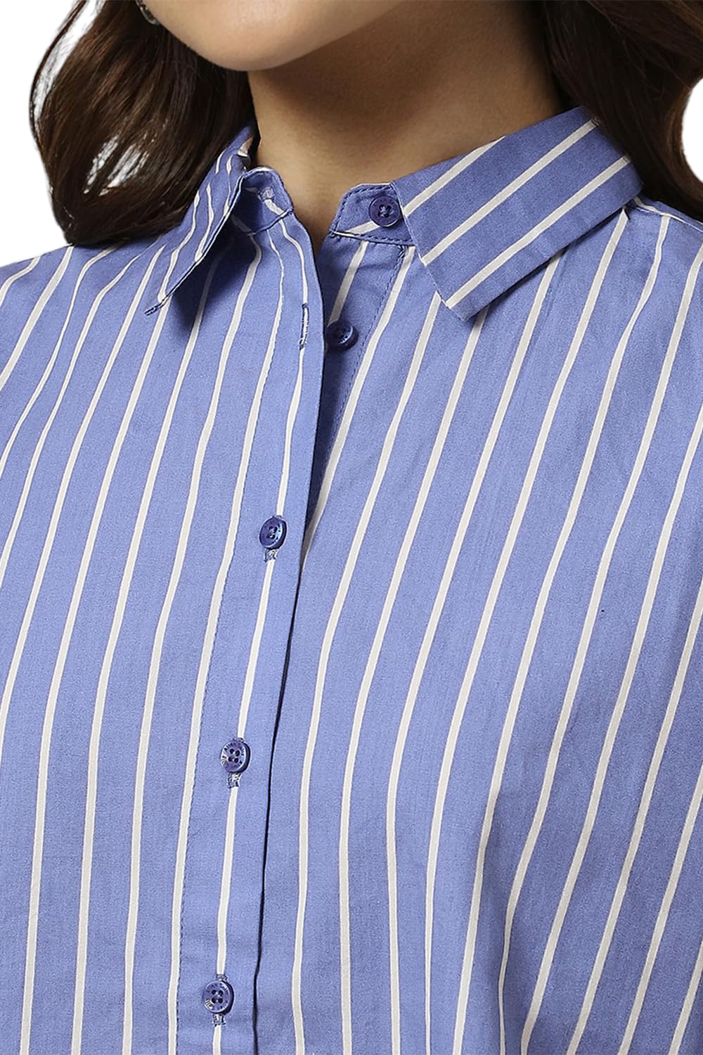 Allen Solly Women's Blue Striped Long Sleeve Formal Shirt