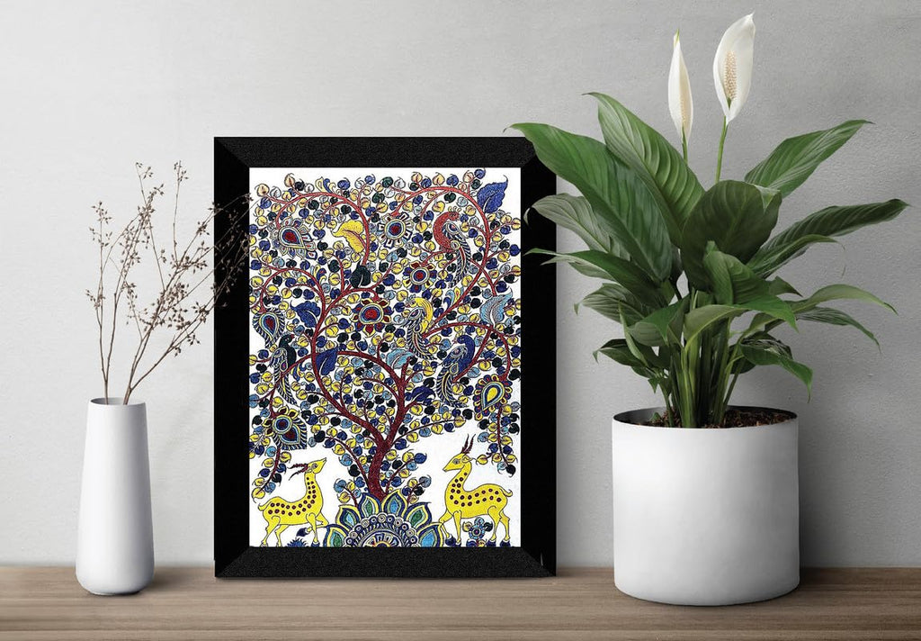 SAF paintings Madhubani Traditional Black frame painting for Wall Decoration SA-SANFK33301