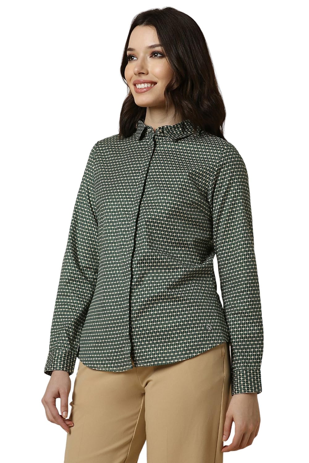 Allen Solly Women's Green Plain Full Sleeve Casual Shirt