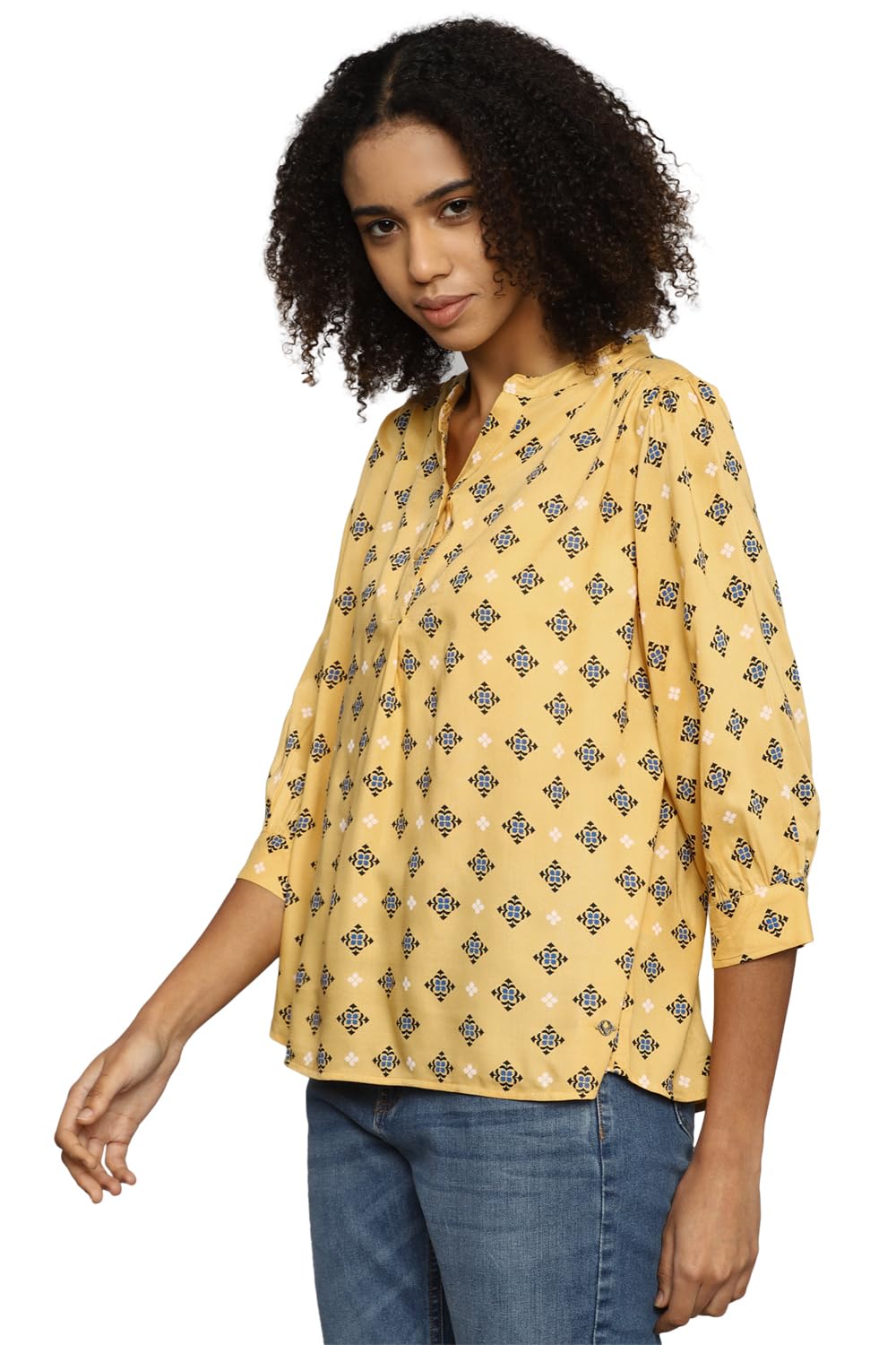 Allen Solly Women's Yellow Printed 3/4 Sleeve Casual Shirt
