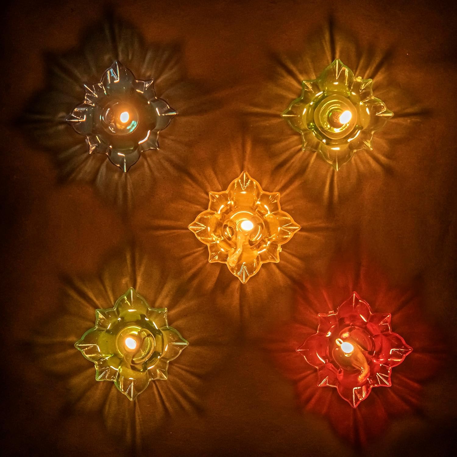 NORIDY 24 Pieces 3D Reflective Shadow Diyas for Diwali Decoration Item for Home Decor | Dipawali Diya | Transparent Oil and Water Diya Deepawali Decoration Diya bati Reflection TeaLight Diya Set