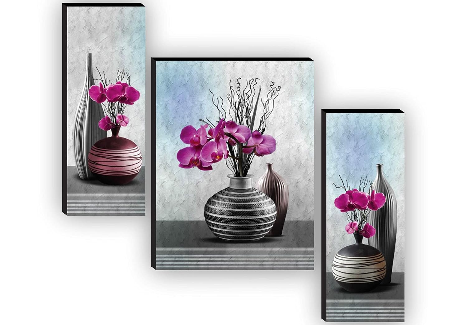 SAF paintings Set of 3 Flower Pot UV textured Paintings for living room with frame Painting 12 Inch X 18 Inch SAF-JMS47