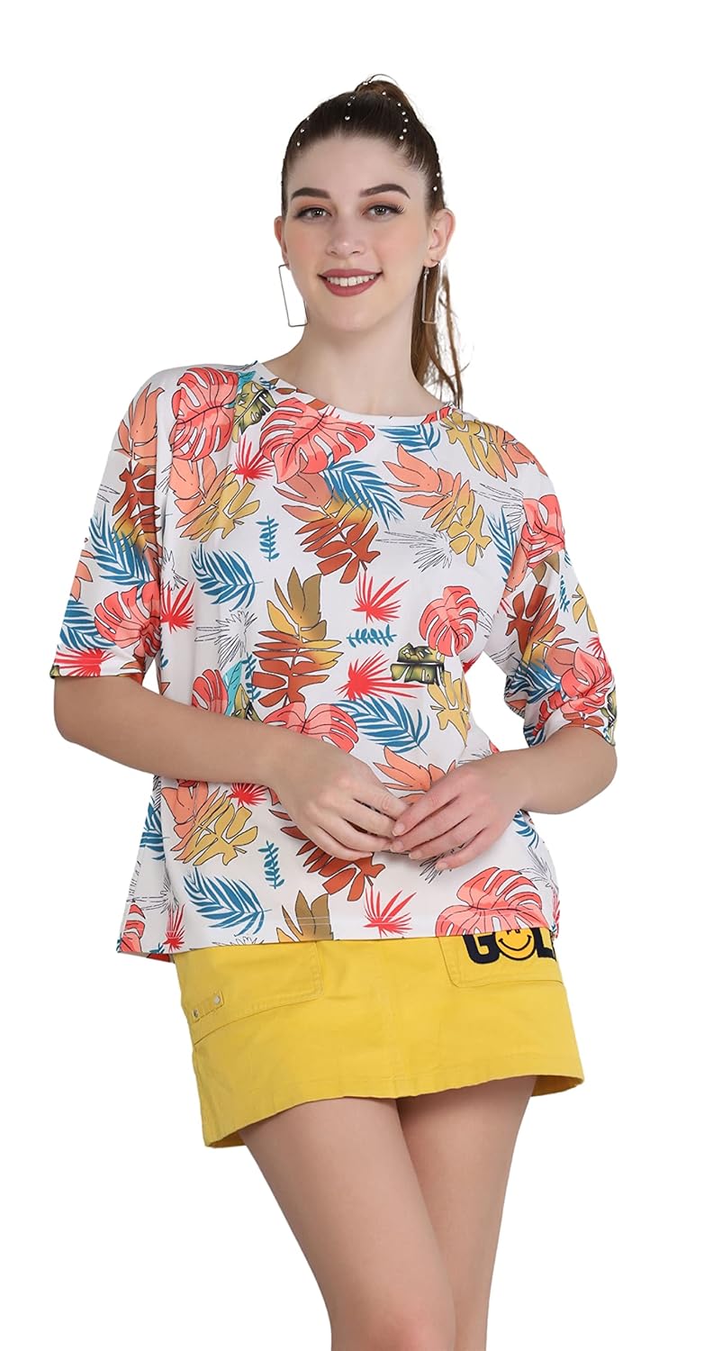 GRECIILOOKS Women Tie-Dye Graphic Printed Cotton Blended Summer Tops