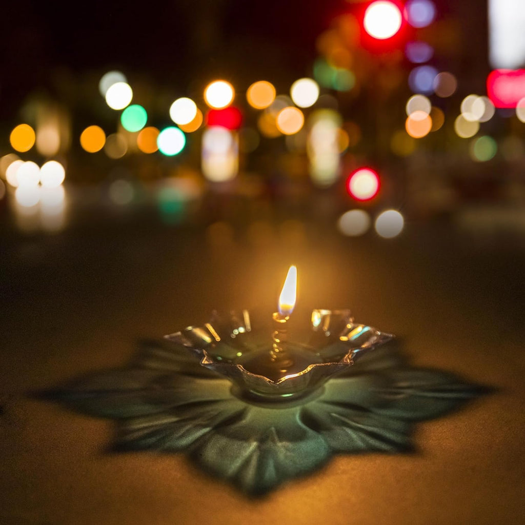 NORIDY 24 Pieces 3D Reflective Shadow Diyas for Diwali Decoration Item for Home Decor | Dipawali Diya | Transparent Oil and Water Diya Deepawali Decoration Diya bati Reflection TeaLight Diya Set