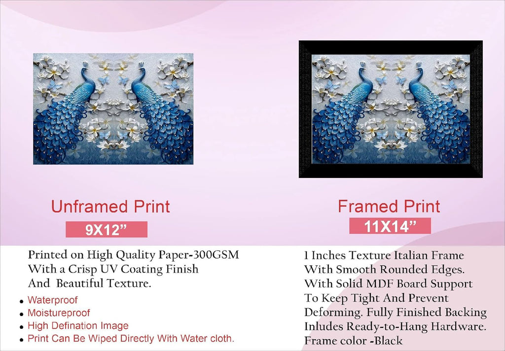 SAF paintings Couple Peacock Cheery Framed UV Coated Painting 11 Inch X 14 Inch SANFK30643