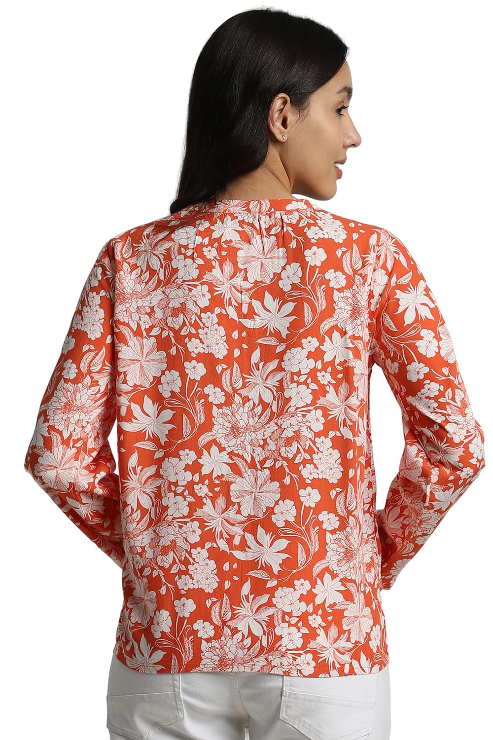 Allen Solly Women's Orange Printed Full Sleeve Casual Shirt