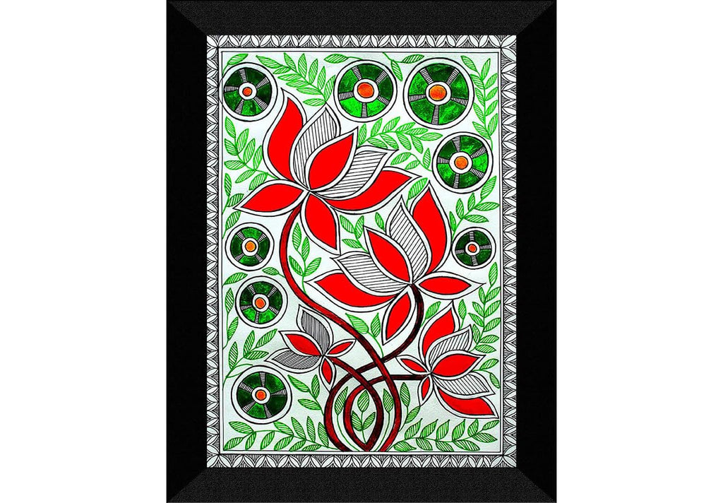 SAF paintings Madhubani Traditional Art Black frame painting for Wall Decoration SA-SANFK33332