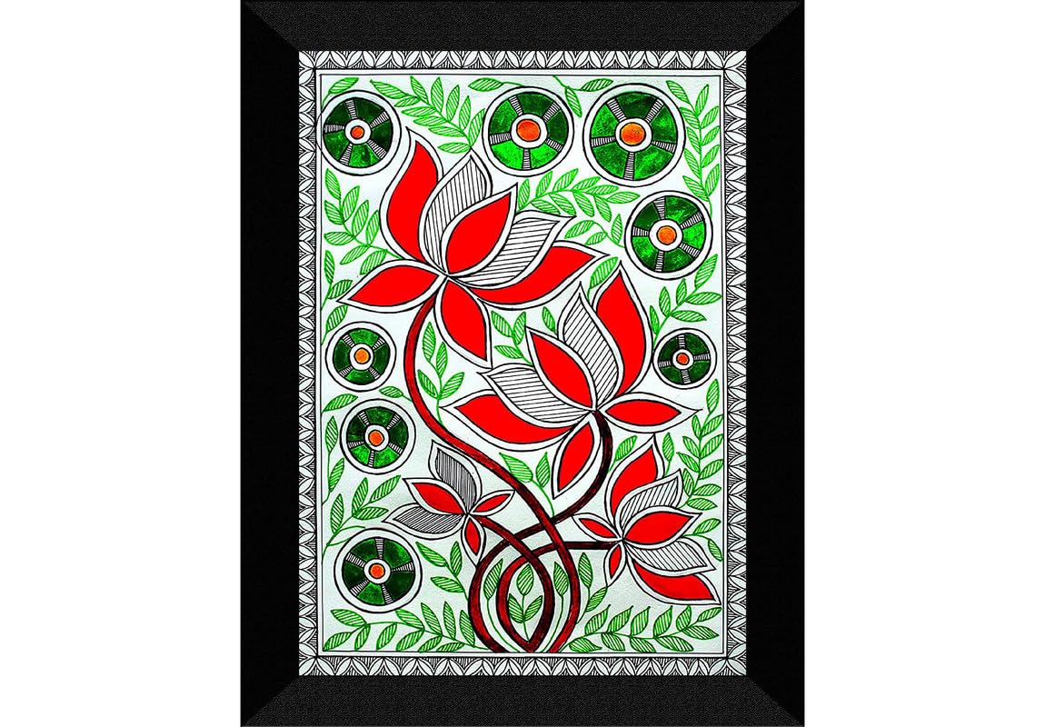 SAF paintings Madhubani Traditional Art Black frame painting for Wall Decoration SA-SANFK33332