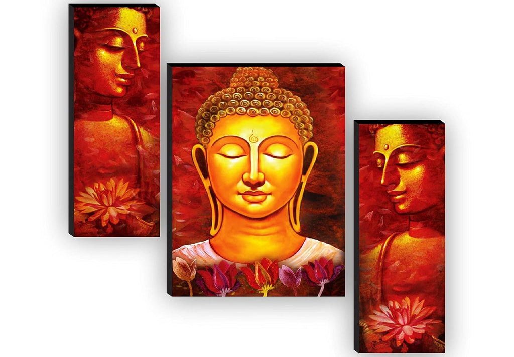 SAF paintings Set of 3 Buddha Paintings for living room with frame Self Adeshive UV Textured MDF Framed Painting 12 Inch X 18 Inch SAF-JM7707
