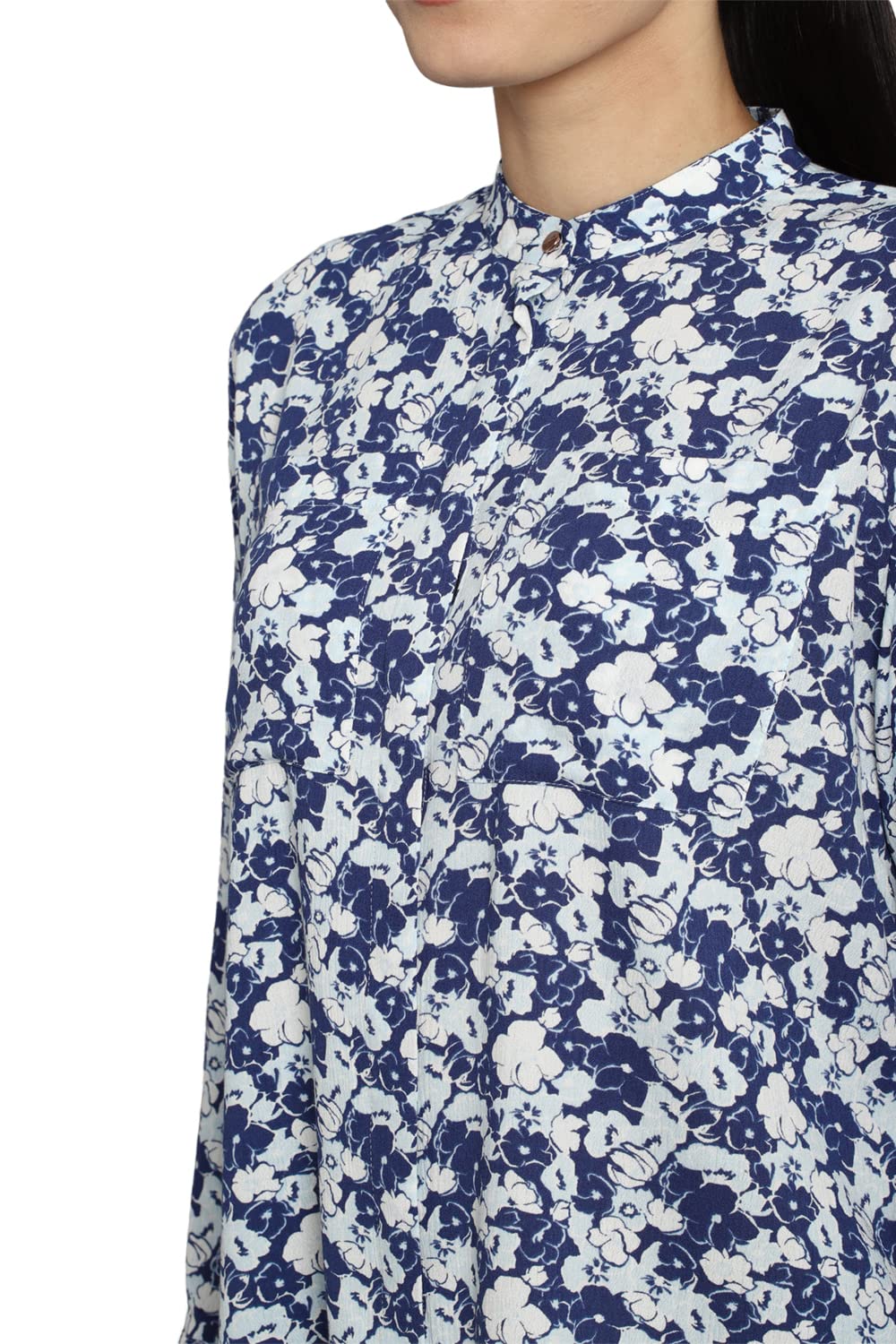 Allen Solly Women's Navy Printed Long Sleeve Casual Shirt