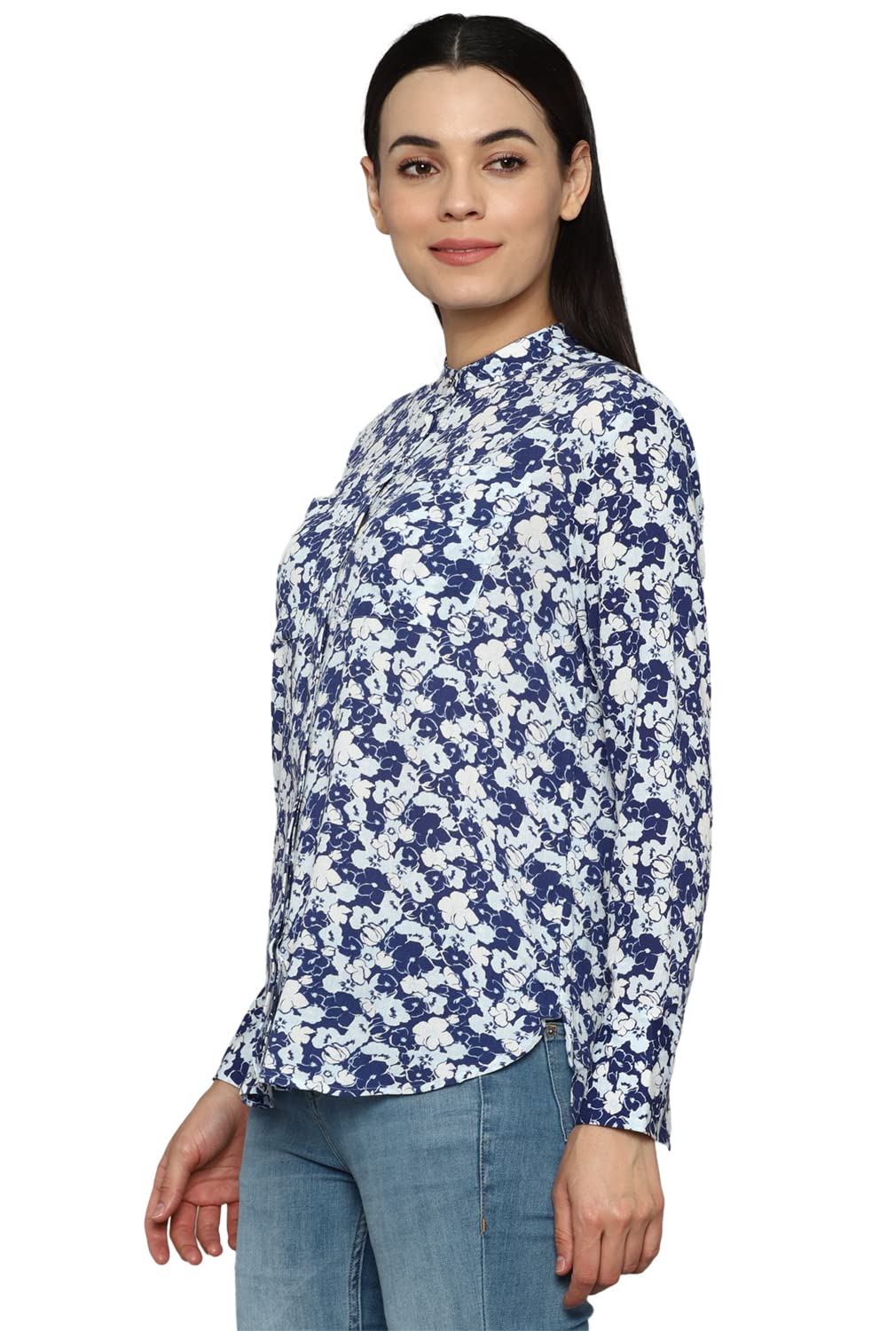 Allen Solly Women's Navy Printed Long Sleeve Casual Shirt