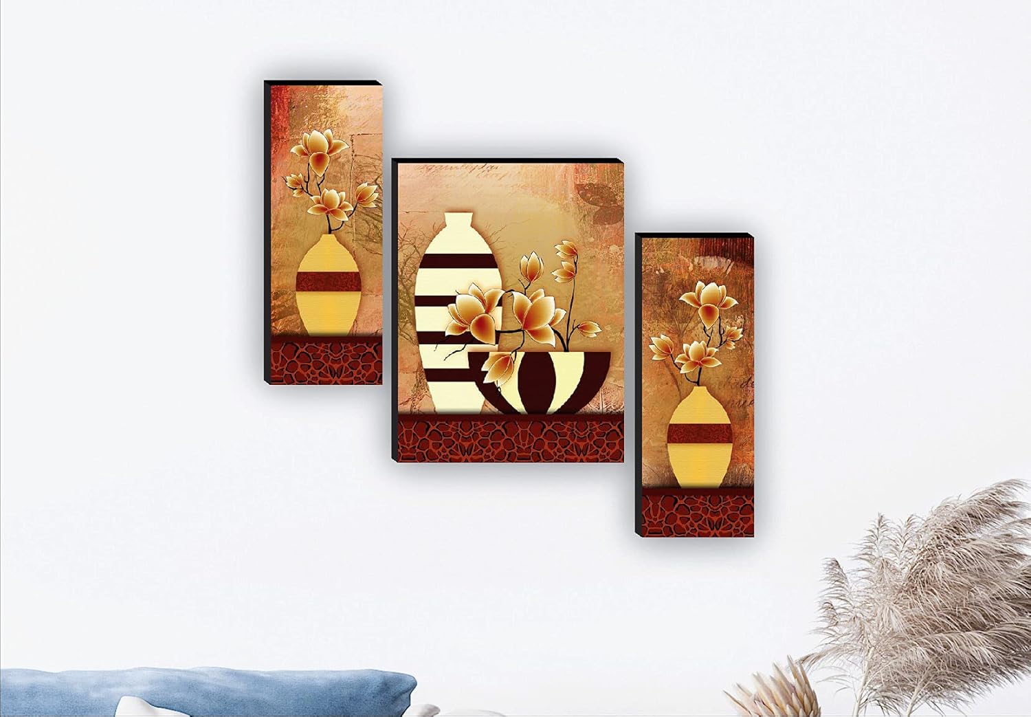 SAF paintings Set of 3 Flower Pot UV textured Paintings for living room with frame Painting 12 Inch X 18 Inch SAF-JMS48