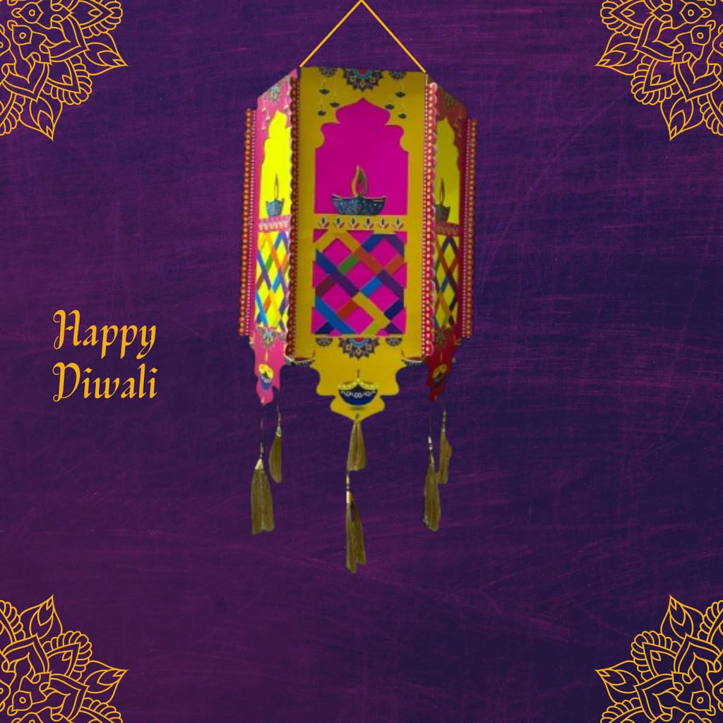 Hexagon Diwali Lantern/Akash Kandil - Multi Color (48X28X28 CM) DIY Make in India Project by VG Decor Articles