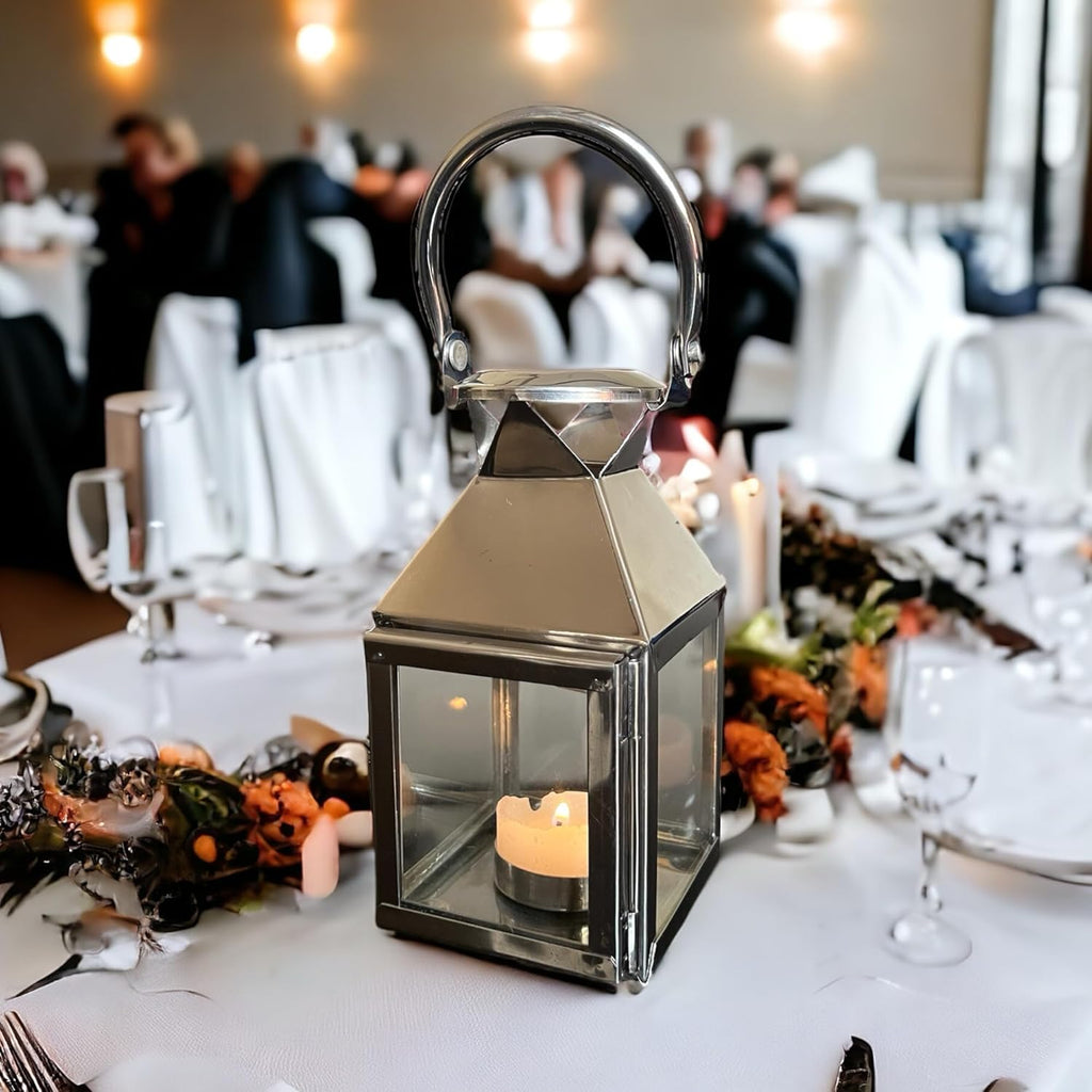 NK HOME DECORS Stainless Steel Silver Tea Light Candle Holder Lantern for Home Decor Wedding Centerpiece Dinning Table and Diwali Decortaions