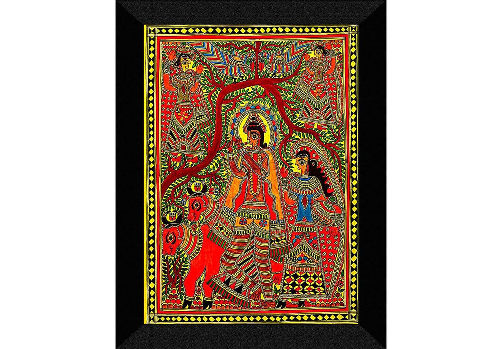 SAF paintings Madhubani Art Black frame painting for Wall Decoration SA-SANFK33268