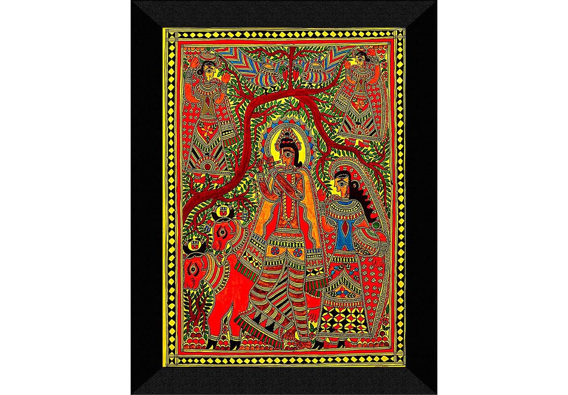 SAF paintings Madhubani Art Black frame painting for Wall Decoration SA-SANFK33268
