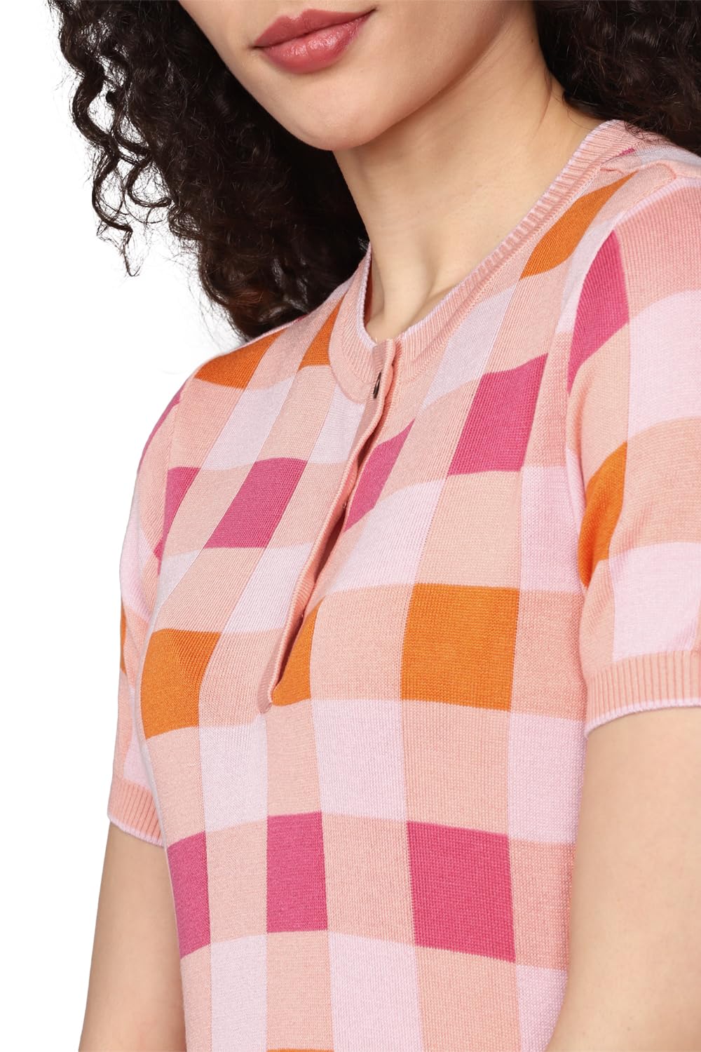 Allen Solly Women's Multicolour Checkered Short Sleeve Casual Shirt