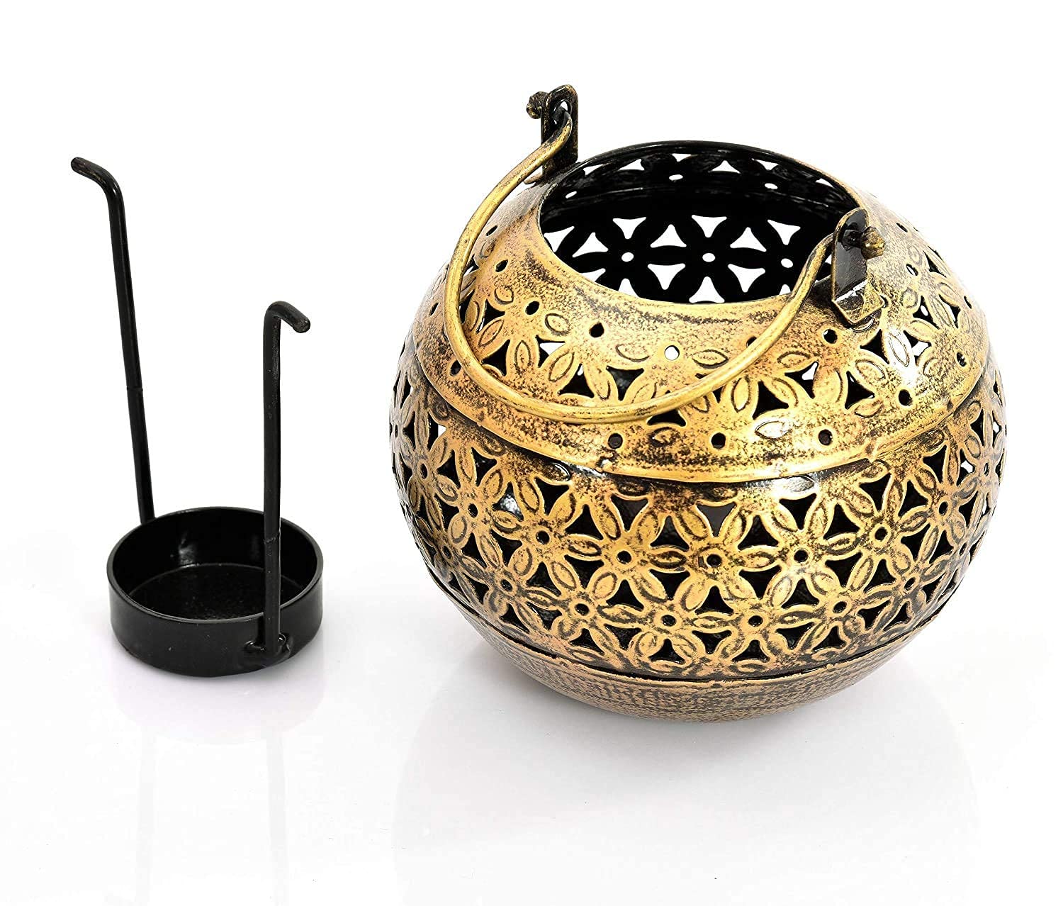 RSN 6 Inch Diya Deepak Lamp Lantern Candle Holder Wrought Iron Vintage Handi for Home Office Diwali Pooja Decoration | TeaLight Candle Stand | Living Room, Bedroom Mandir/Temple Decor