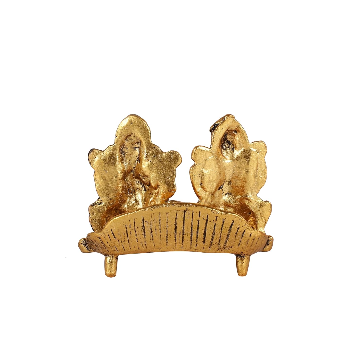 HEYEARTH Goddess Laxmi Ganesh Leaf Diya for Puja & Home | Oil Lamp | Diwali Decoration Items for Home Decor | Diya for Home Temple & Office | Gold Diya for Mandir | Size - 3.9 x 3.2 Inch