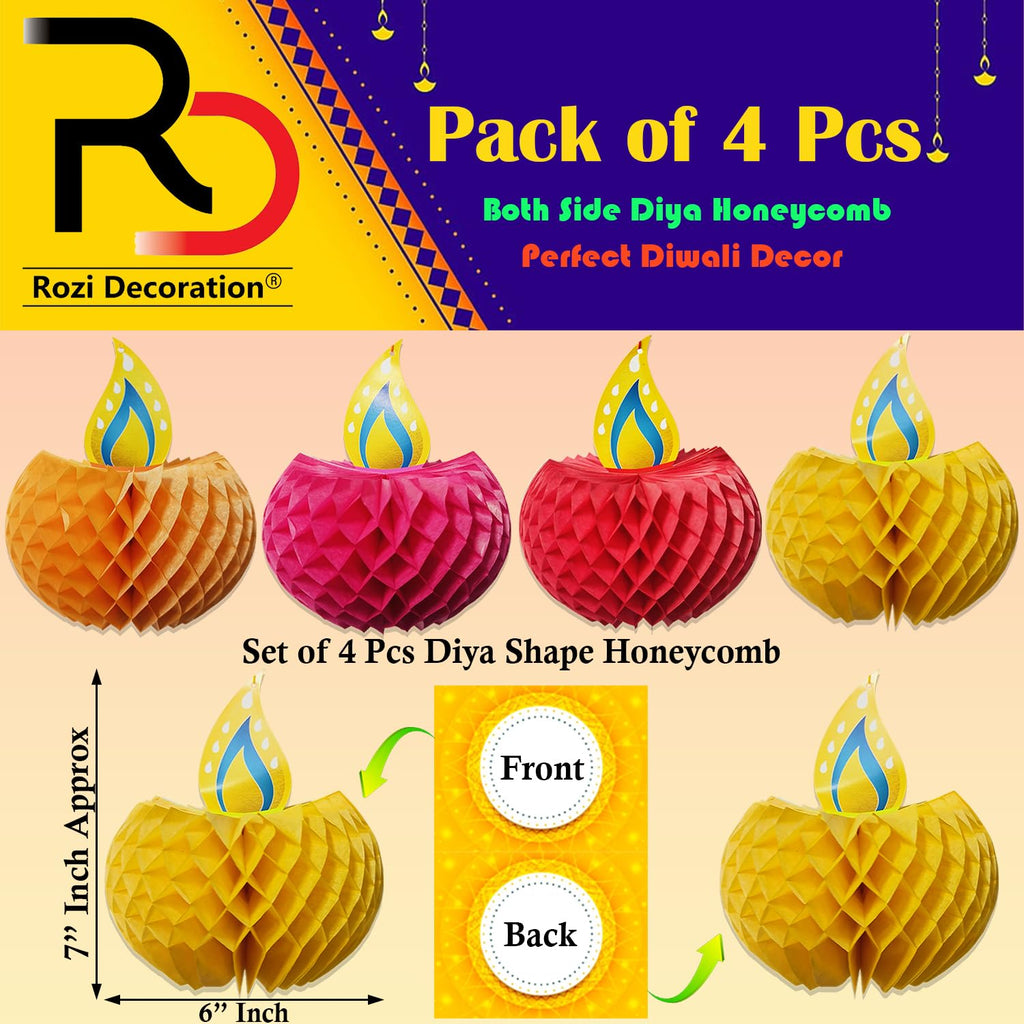 Rozi Decoration Happy Diwali Diya Honeycomb Decoration Items for Home, Table, Garden, Lawn, Office Decoration | Dipawali Decoration Items | Diwali Hanging Decoration Items