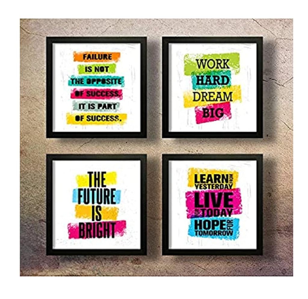 SAF Synthetic Set Of 4 Work Hard Dream Big Motivational Uv Coated Home Decorative Gift Item Framed Alphabets Painting 19 Inch X 19 Inch Saf_Set4_26, Multicolour, Standard