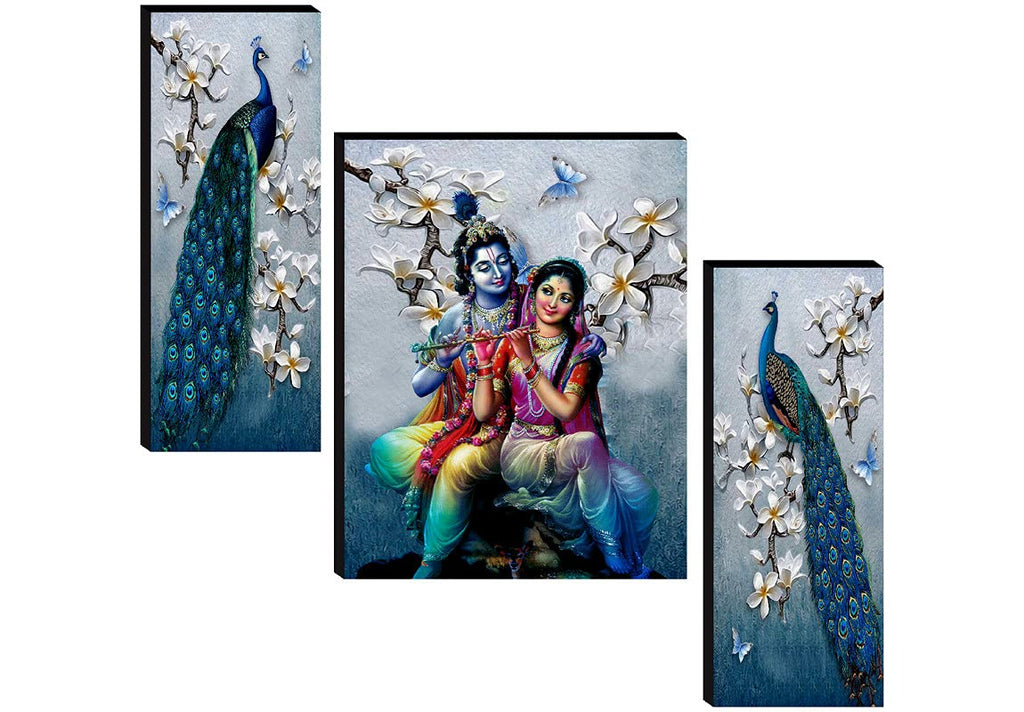 SAF paintings Set of 3 Radha Krishna with couple peacock wall painting home décor items paintings for living room with frame wall décor painting 12 inch X 18 inch SAF-JM31078