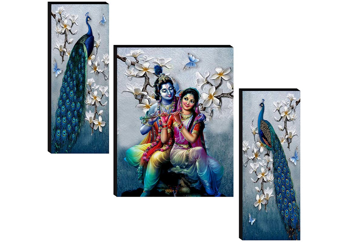 SAF paintings Set of 3 Radha Krishna with couple peacock wall painting home décor items paintings for living room with frame wall décor painting 12 inch X 18 inch SAF-JM31078