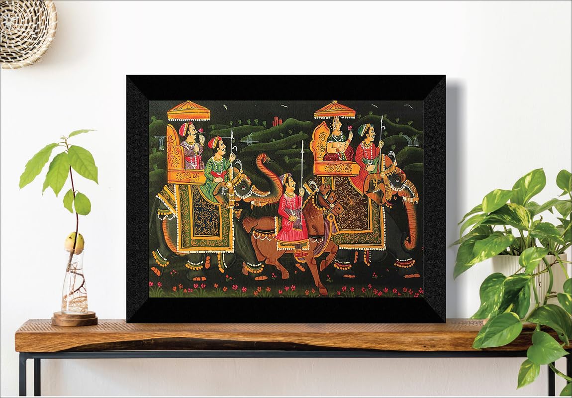 SAF paintings Traditional Rajasthani Art Black frame painting for Wall Decoration,Home and OfficeOL-SANFK33376