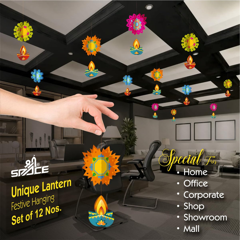 Shree Space - Unique Lantern - Festive Paper Hanging for Home & Office Decor (Pack of 12, Multi-Colour) All Festival Diwali, Christmas & New Year Gift | Corporate Gift | Home Decor Items
