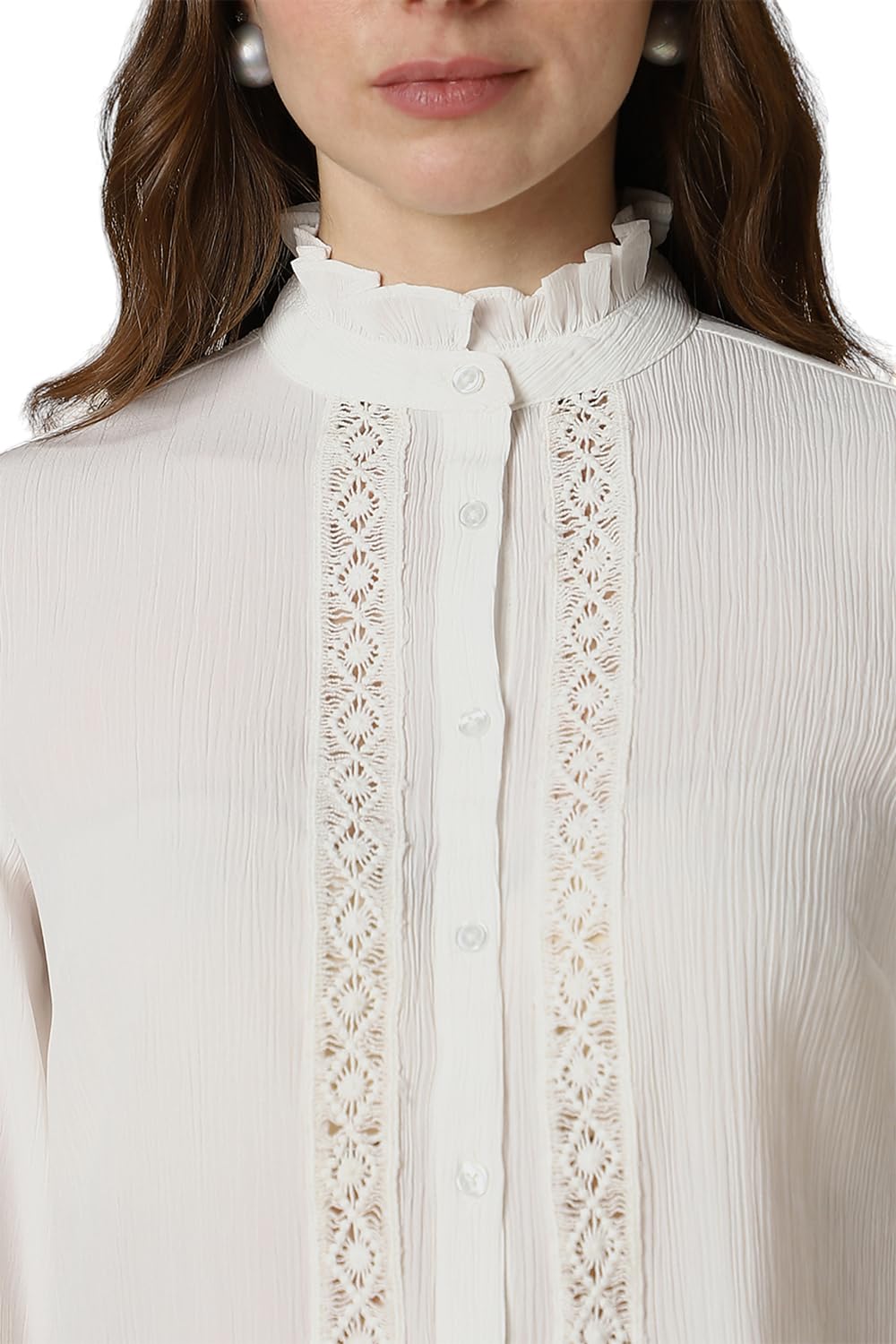 Allen Solly Women's White Plain Full Sleeve Formal Shirt