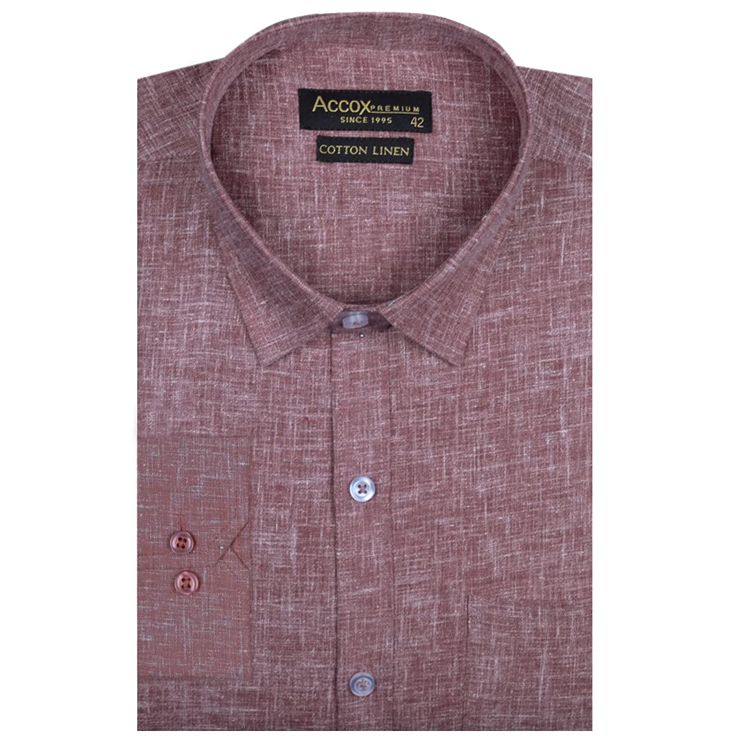 ACCOX Men's Full/Long Sleeves Formal Regular Fit Cotton Linen Plain Shirt (GCRFS27) Maroon