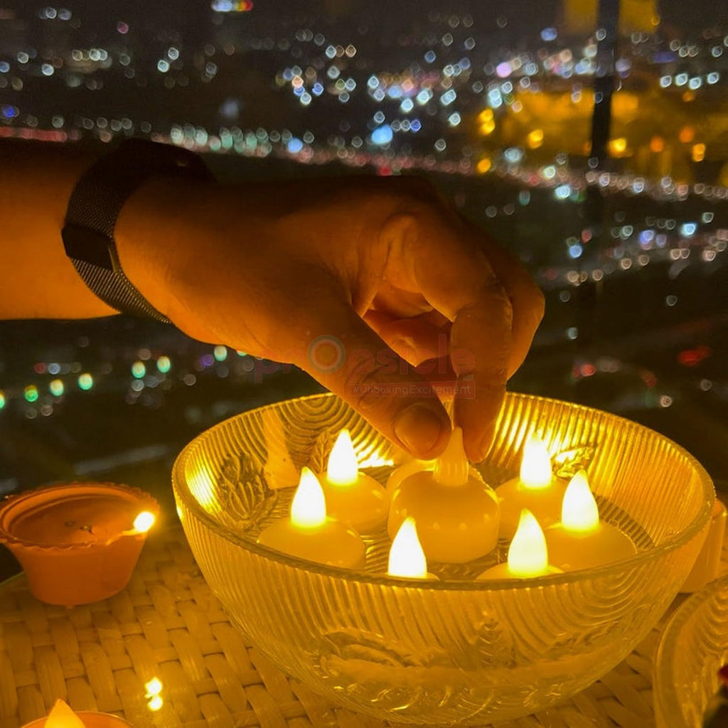 Propsicle Diwali Diya Water Sensor Activated Candle Warm Ambient Lights Led Nugget Diyas for Home Diwali Festival Decoration (Pack of 12)