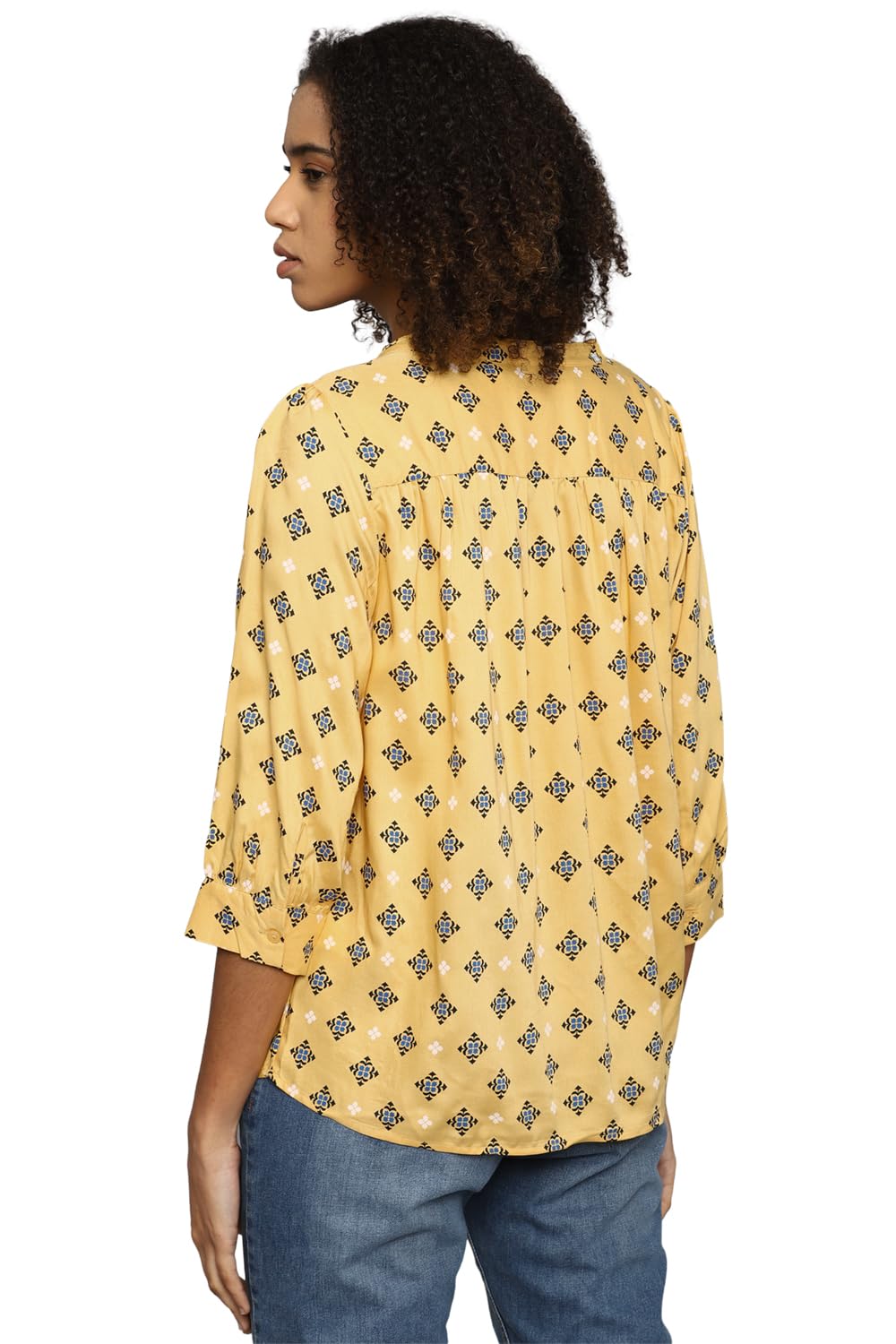 Allen Solly Women's Yellow Printed 3/4 Sleeve Casual Shirt
