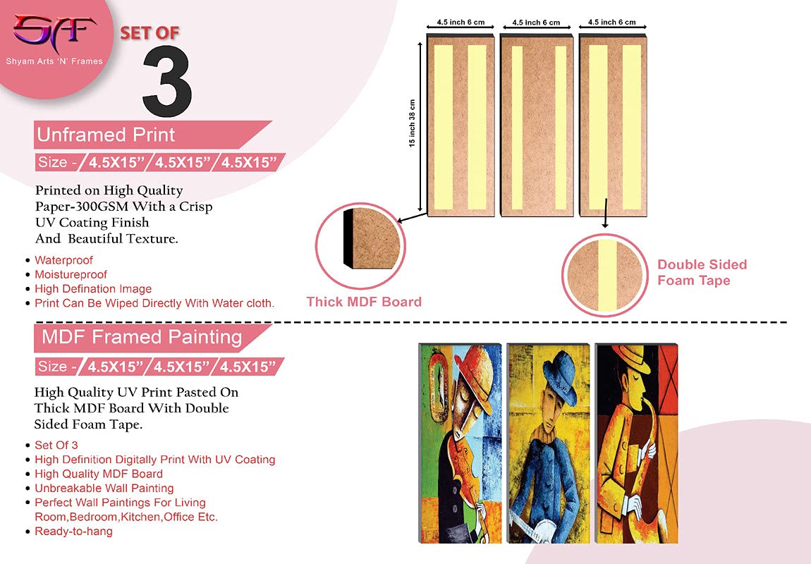 SAF paintings Modern Art 6MM MDF Framed Set of 3 Digital Reprint 15 inch x 18 inch Painting SANFJ15 SANFJ15