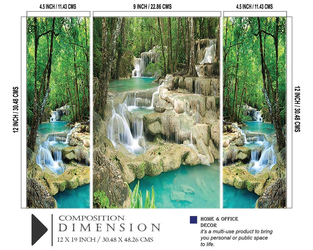 SAF paintings 6MM Waterfall Set of 3 Panel Digital Reprint 12 inch x 18 inch Painting (SAJM7469) SANFJM7469
