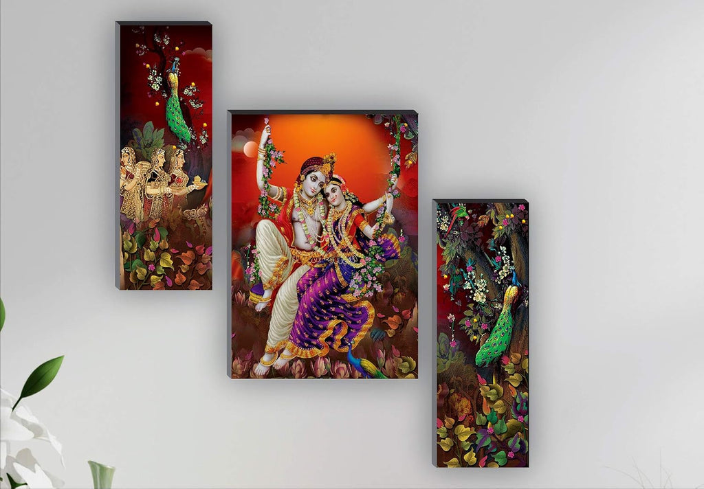 SAF paintings Radha Krishna UV Textured Self adhesive Religious Painting (Multicolour, Set of 3, 18 Inch X 12 Inch, SANFJM31319)